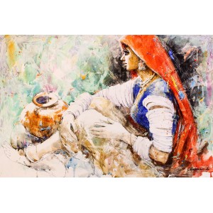 Moazzam Ali, 29 x 42 Inch, Watercolor on Paper, Figurative Painting, AC-MOZ-072
